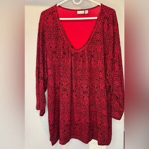 Kim Rogers Red and Black Patterned Blouse